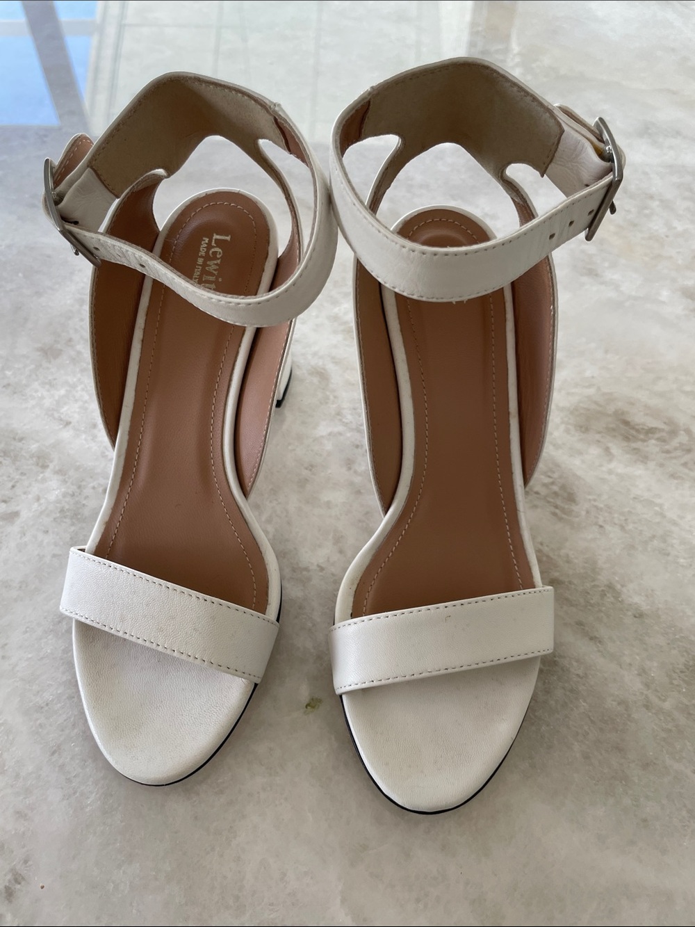 White Ankle-Strap Block Heel Sandals Lewit 6